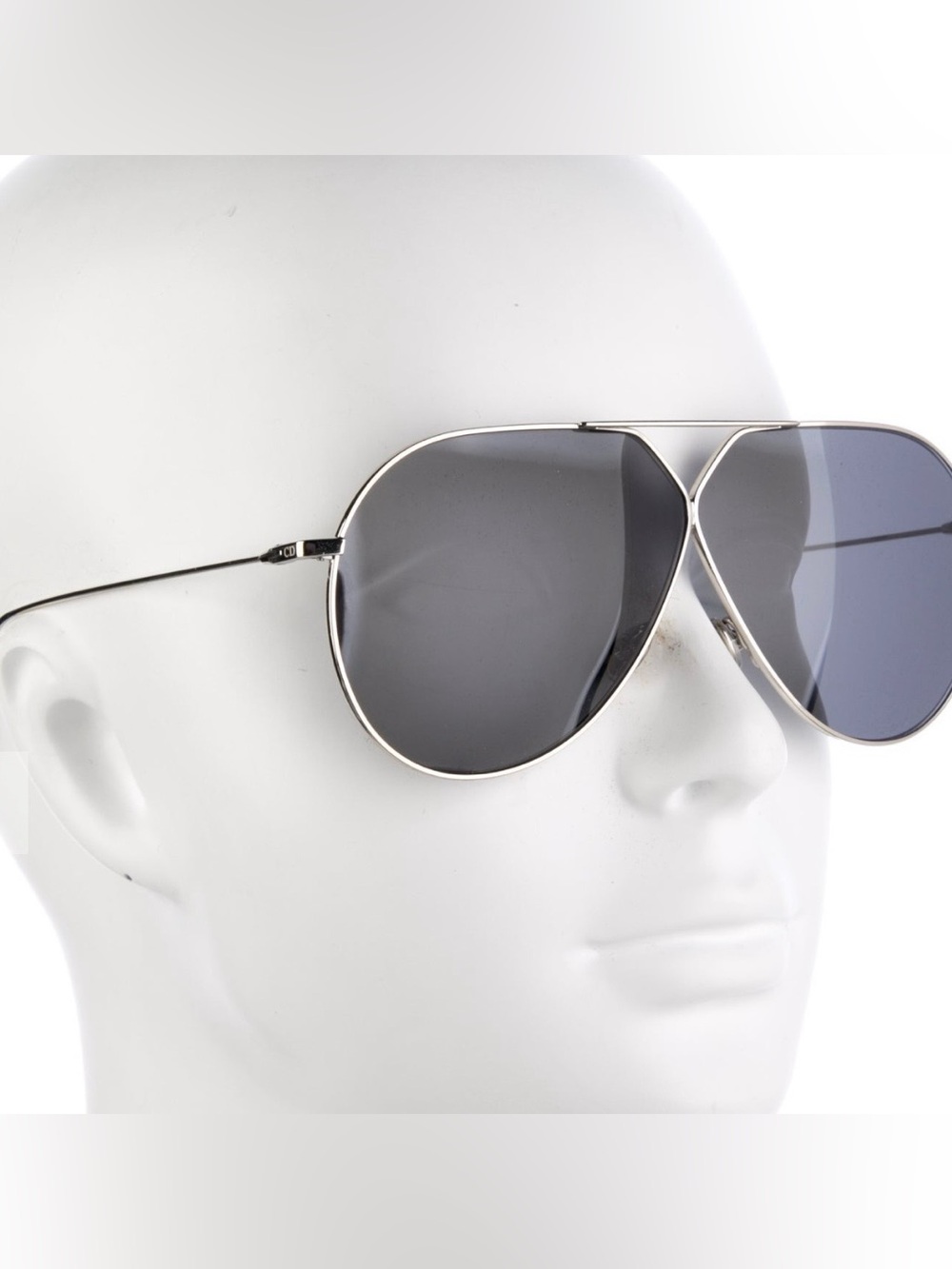 Christian Dior Silver Frame Fancy Aviator Sunglasses with Black Lenses